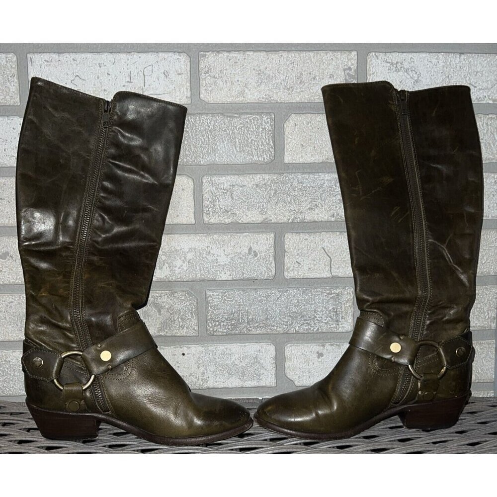 Frye Womens Size 5.5 Carson Harness Tall Olive Leather Riding Boots $398